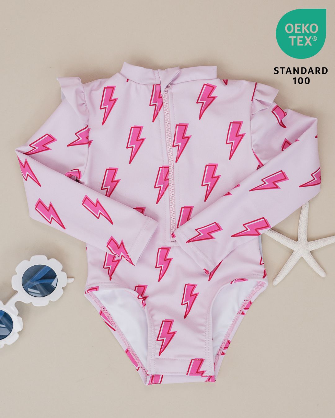 The Pink Bolt Rash Guard Swimsuit