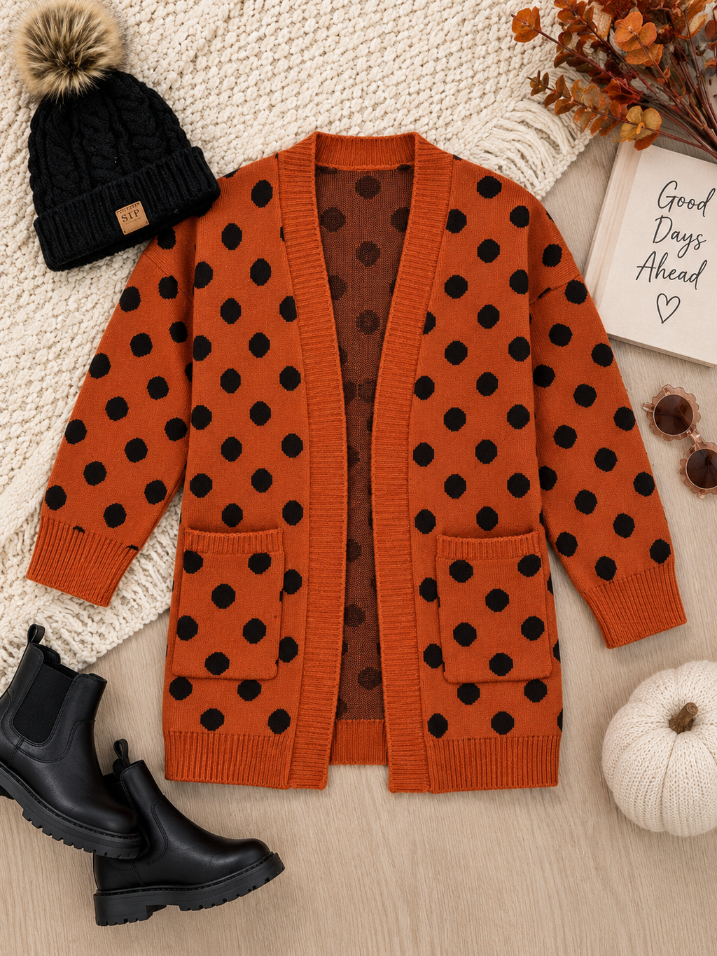 The Pumpkin Dot Cardigan