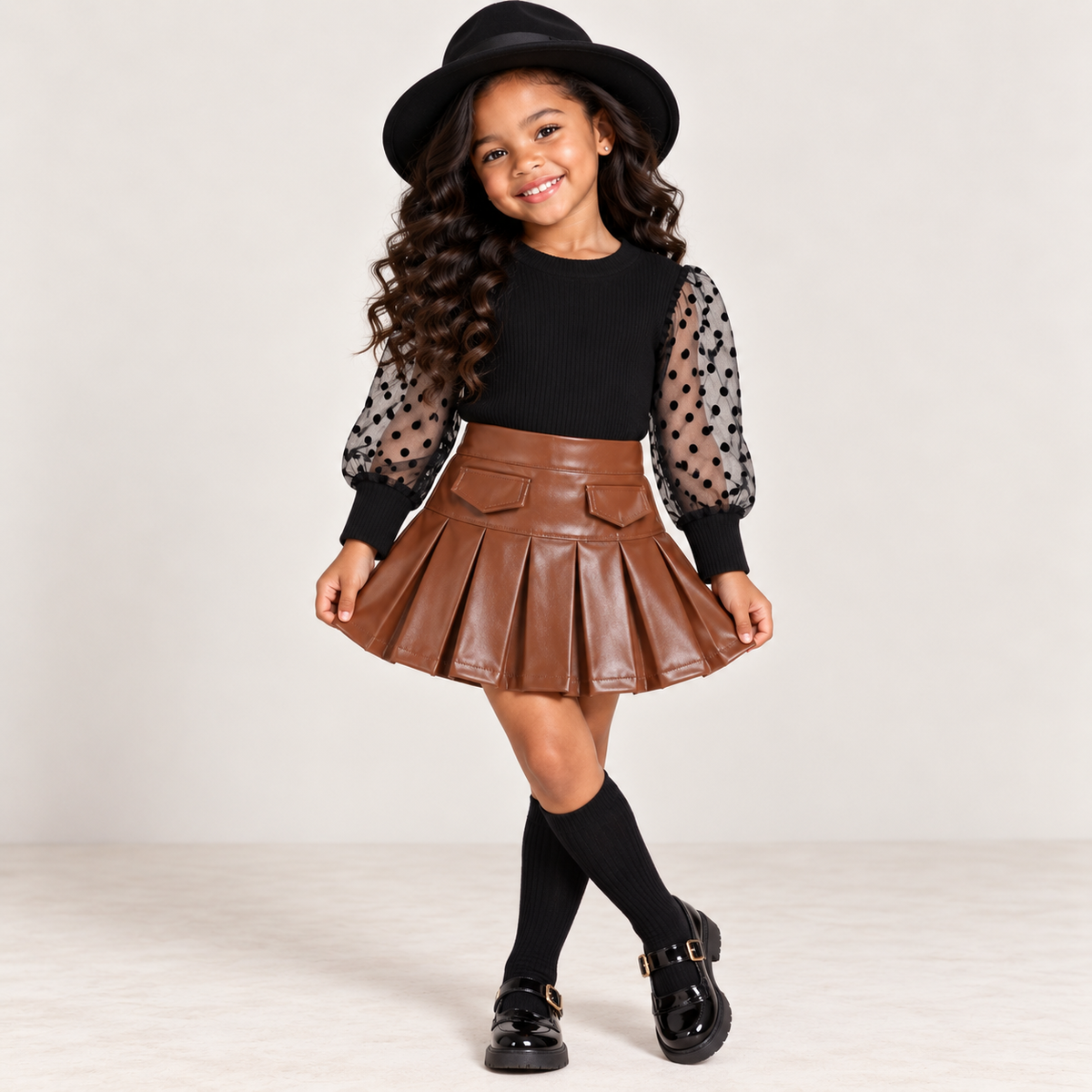 The Dot & Leather Skirt Set