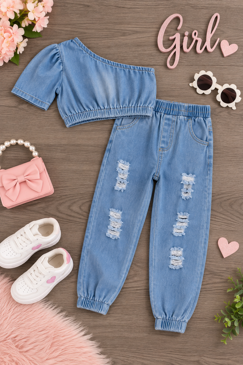 The Denim Days Distressed Jogger Set