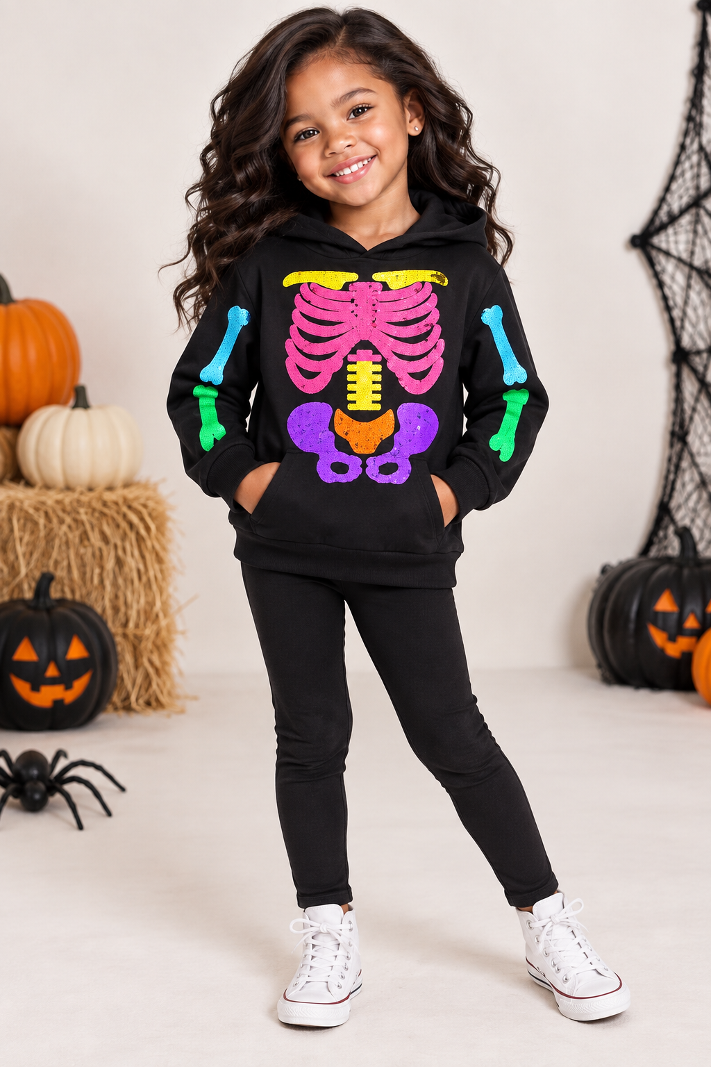 Rainbow Skeleton Sequin Hoodie