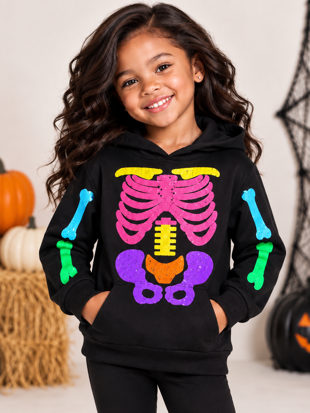 Rainbow Skeleton Sequin Hoodie